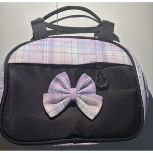 Pretty Thermal Tote lunch bag w/ additional pouch plaid with bow NEW 2 handles